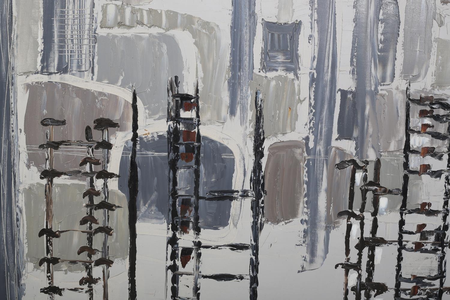 ARR Druie Bowett (1924-1998), Industrial landscape, abstract, oil on canvas, incised signature and - Image 3 of 7