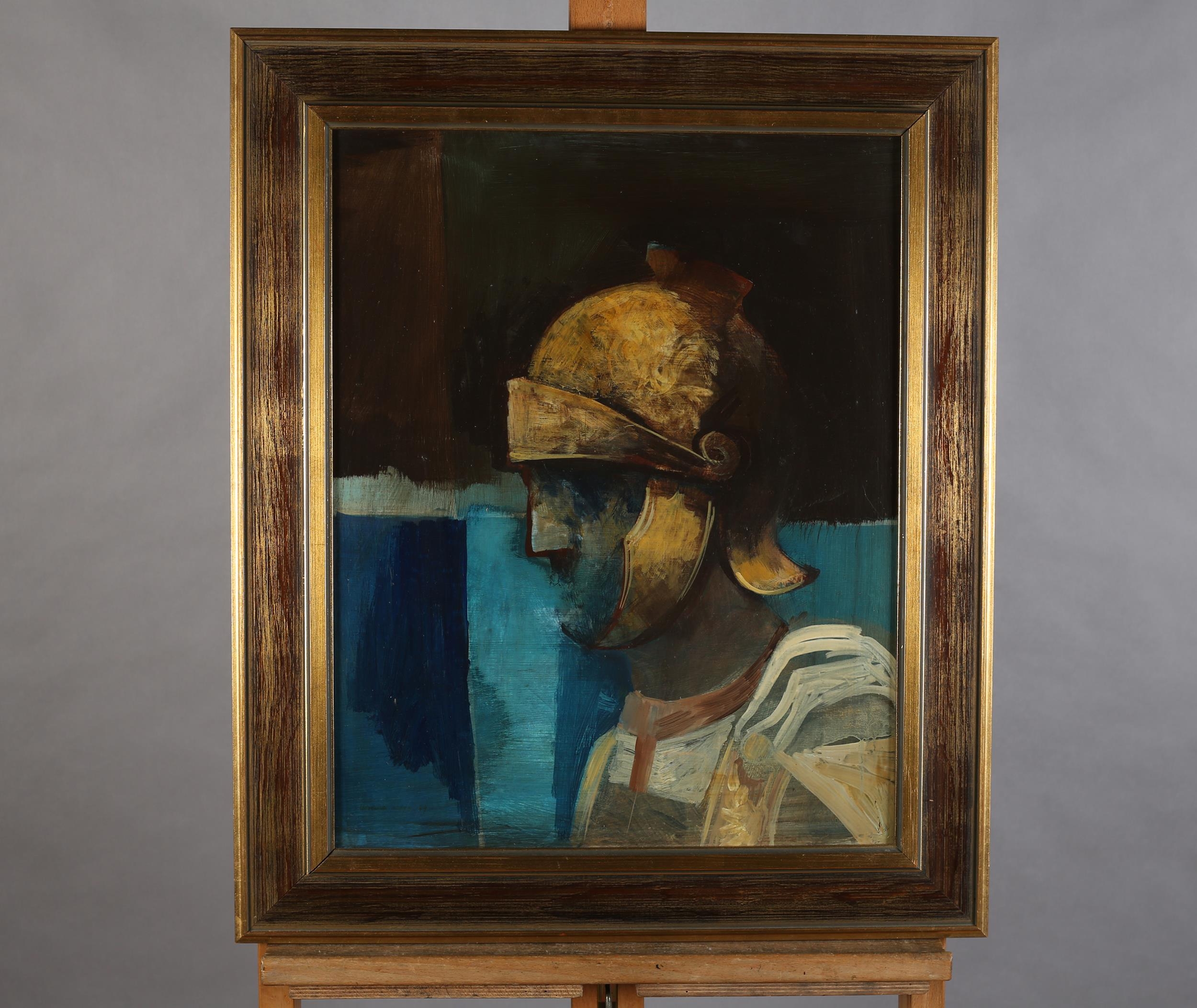 ARR Harold Wood (1918-2014), Head of Roman Soldier, head and shoulders portrait, in profile, oil