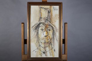 P Butschi mid-20th century, Clown, head and shoulders portrait, oil on canvas, signed to upper