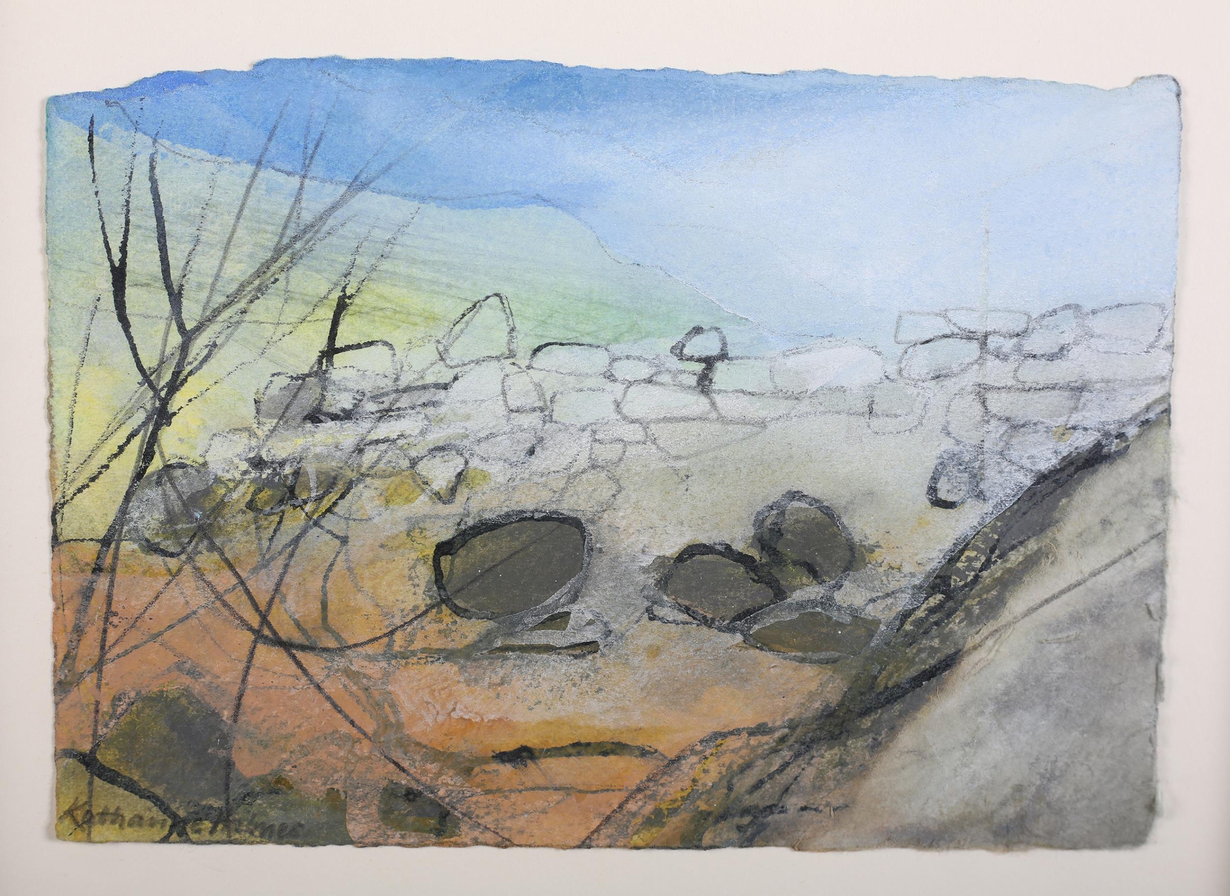 ARR Katherine Holmes (b 1962), Walls and a Few Ash Trees in the Mist, watercolour, ink and pastel on - Image 2 of 5