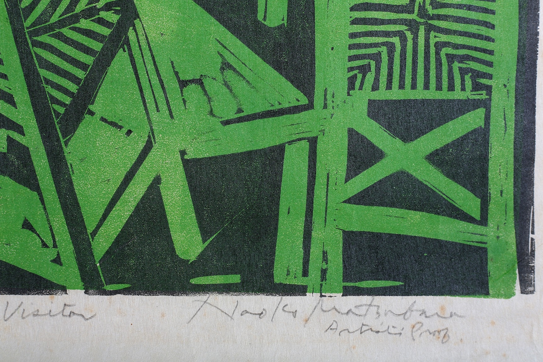 Naoko Matsubara (b1937), Spring Visitor, wood block print in green and black, artists proof, - Image 6 of 7