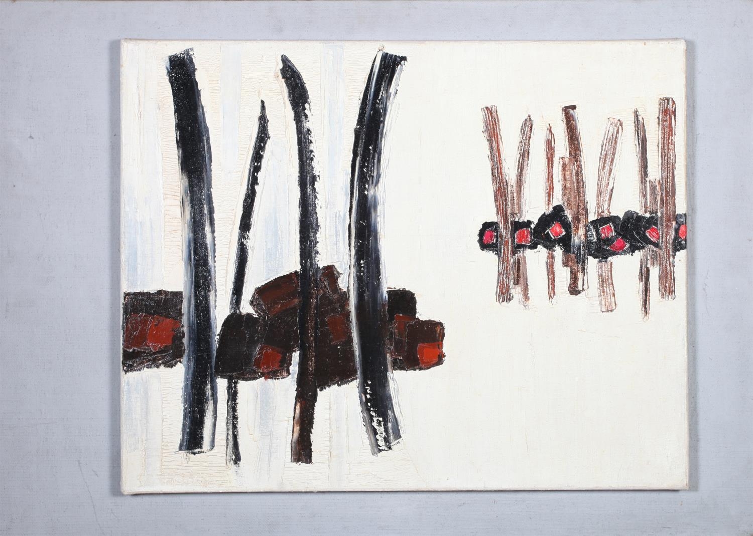 ARR Druie Bowett (1924-1998) Dyptic, verticals in black and brown with red, oil on canvas, signed to - Image 2 of 8