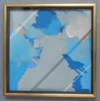 C J A Stones 'Layered Abstract', in blue, gouache, signed and dated (19)87, 56cm x 56cm (Shipping