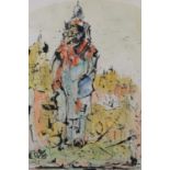 Preller, figure amongst ruins, mixed media, signed and dated 1971 to lower left, 43cm x 29.5cm (
