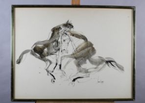 Sunil Das, Indian (1939-2015), Two horses, mixed media, signed to lower right, 55cm x 72cm (Shipping