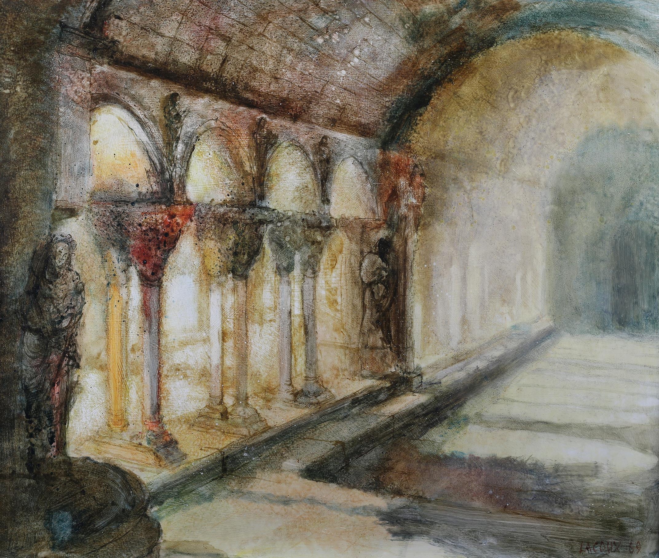 ARR John Lacoux (1930-2008), Cloisters, oil on board, signed to lower right, 51cm x 60cm (Shipping - Image 2 of 4