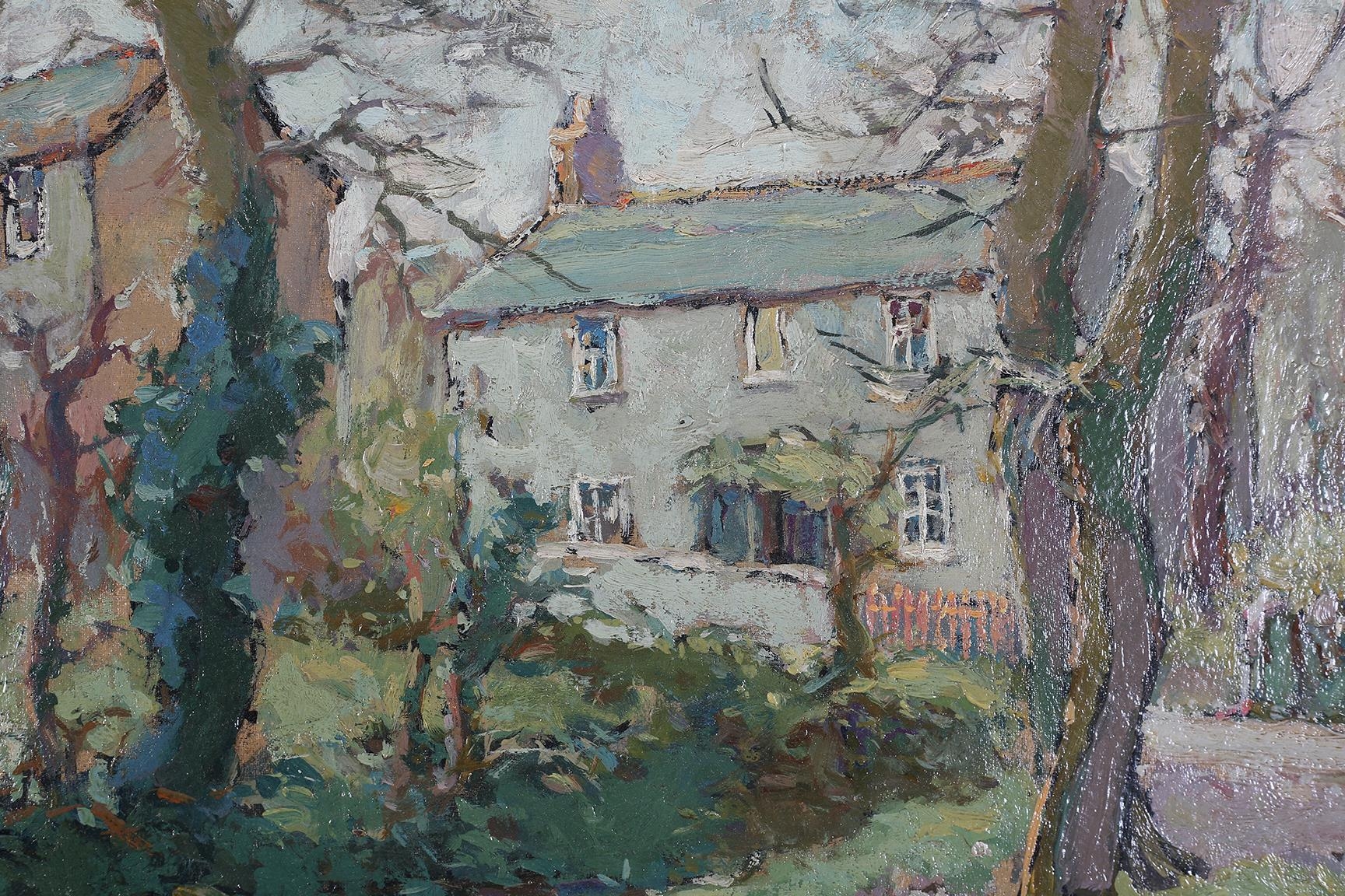 Hurst Balmford (1871-1950), Cornish stream with cottages amongst trees, oil on canvas laid onto - Image 3 of 4