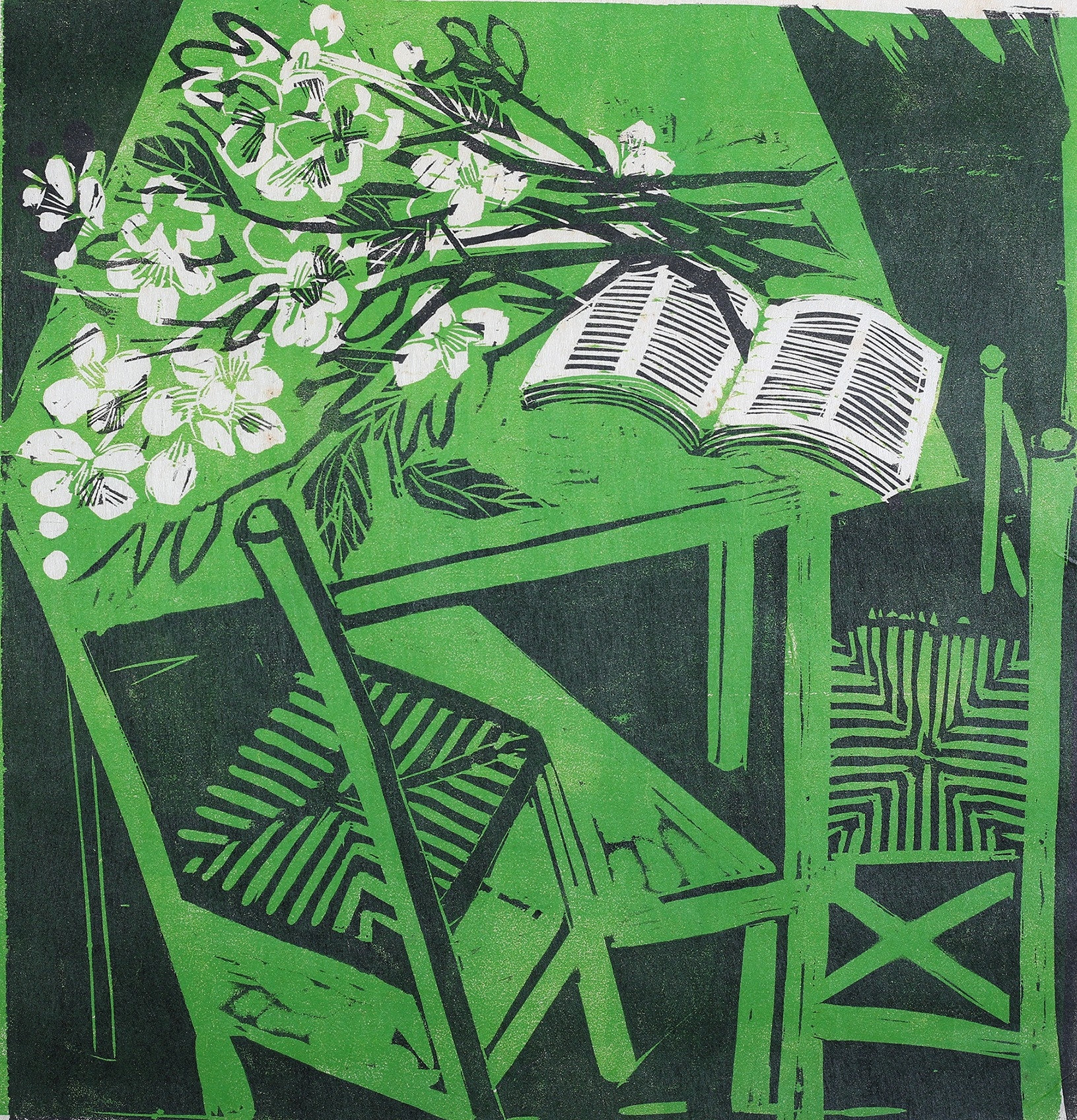 Naoko Matsubara (b1937), Spring Visitor, wood block print in green and black, artists proof, - Image 5 of 7
