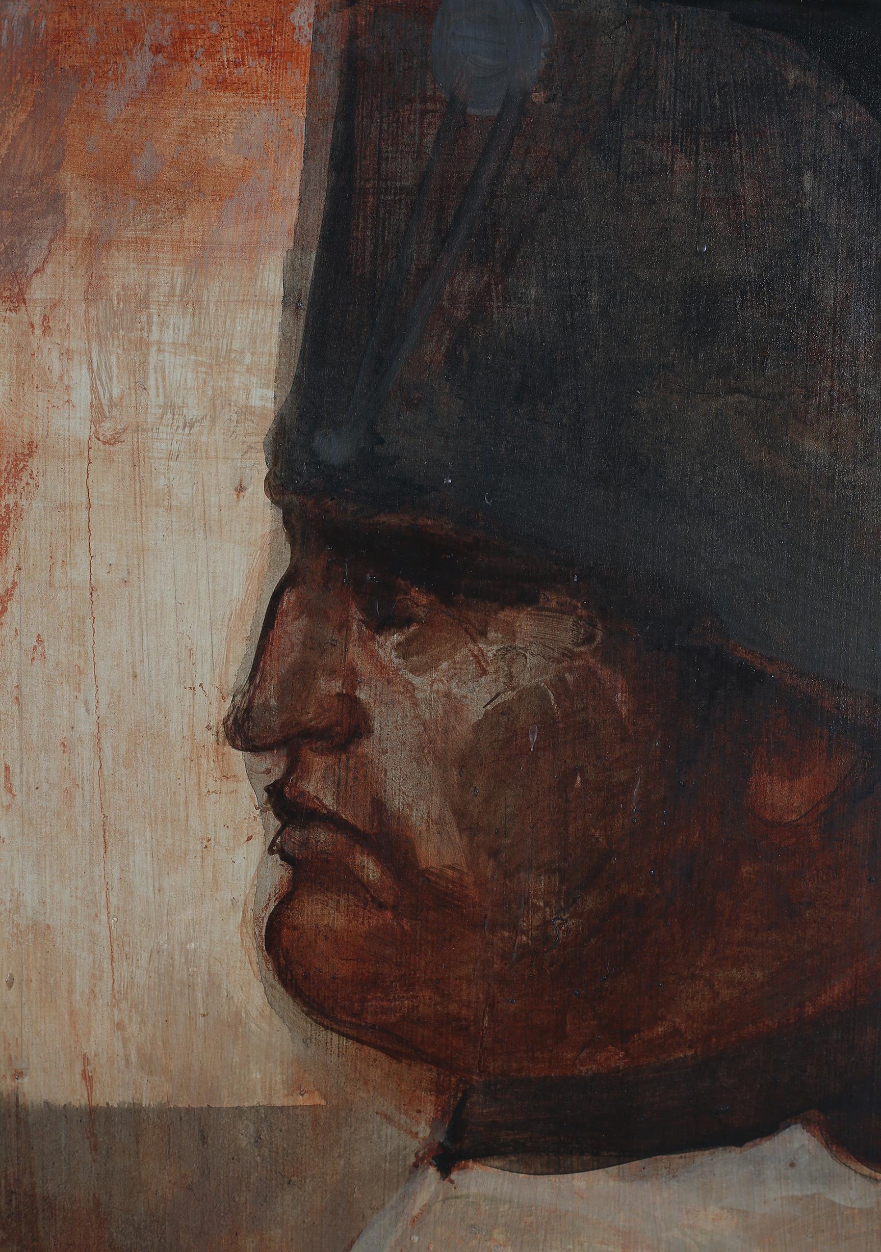 ARR Harold Wood (1918-2014), Napoleon, head and shoulders portrait in profile, oil on board, - Image 3 of 5