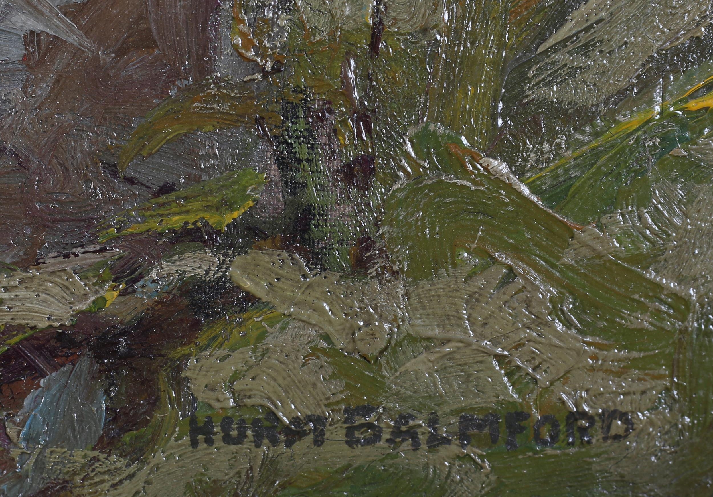 Hurst Balmford (1871-1950), Crumplehorn, Polperro, Street scene with winter trees, oil on board, - Image 5 of 5