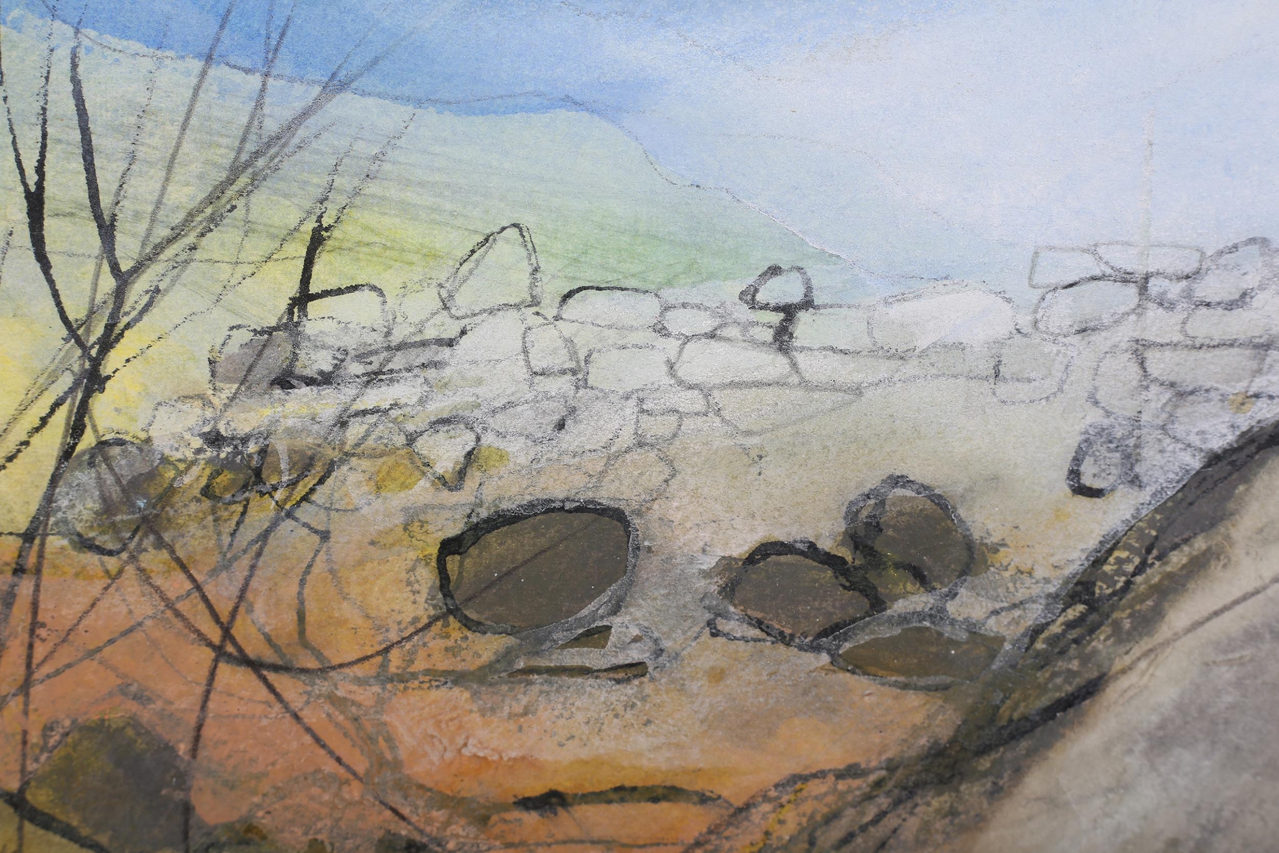 ARR Katherine Holmes (b 1962), Walls and a Few Ash Trees in the Mist, watercolour, ink and pastel on - Image 3 of 5