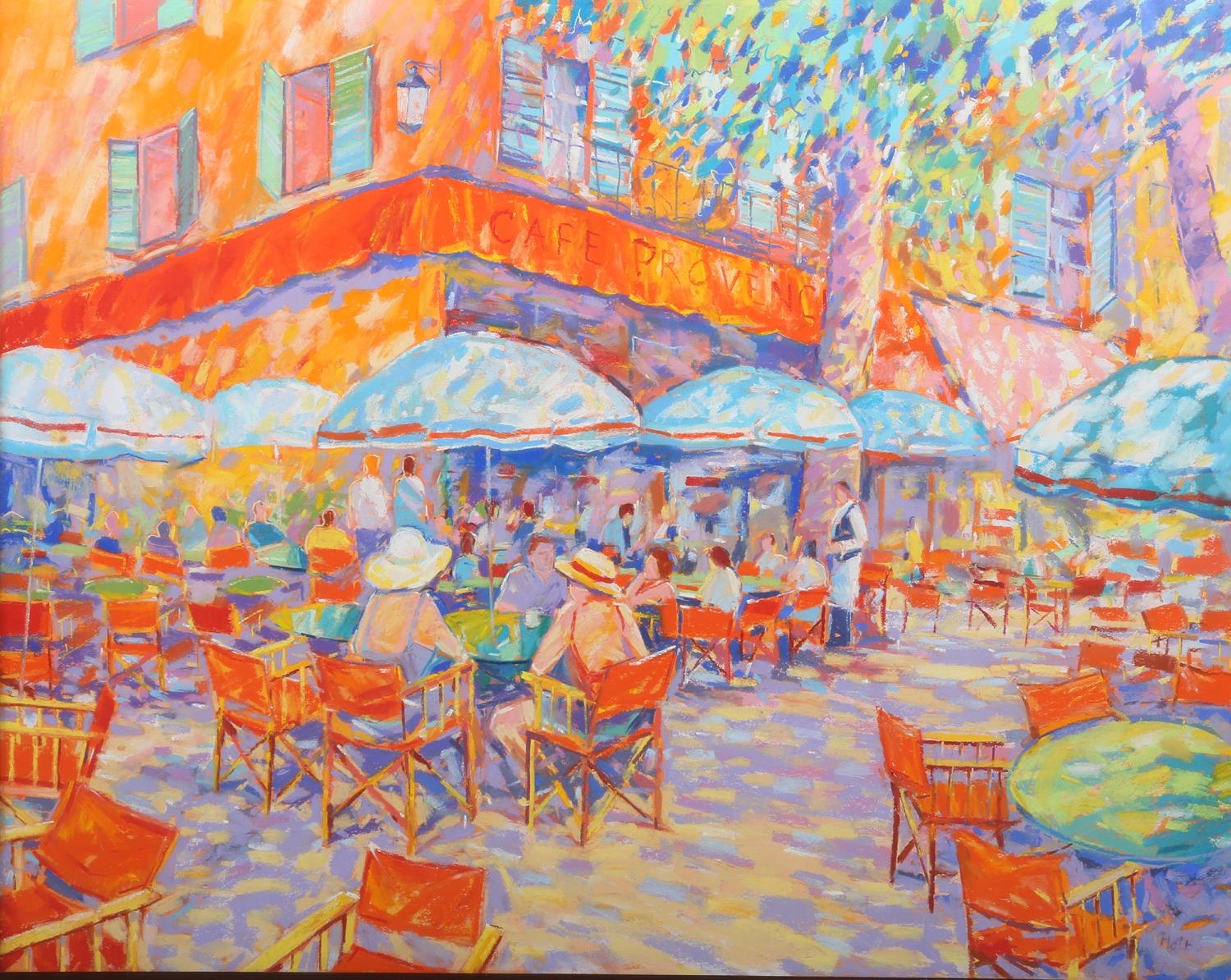 ARR John Holt (b 1949), French café scene, pastel, signed to lower right, 75cm x 103cm - Image 2 of 4