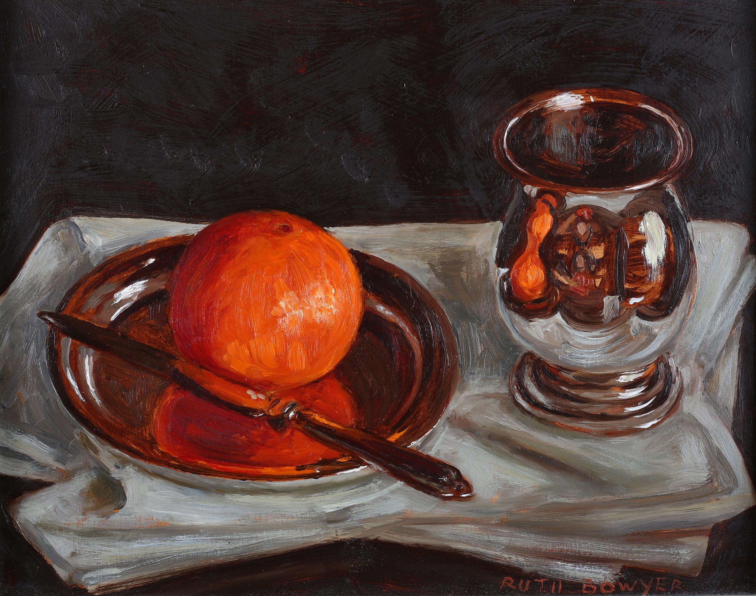 ARR Ruth Bowyer (b 1948), Orange and Silver Mug, oil on board, signed to lower right, with Walker - Image 2 of 5