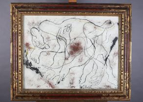 French School, mid 20th century, Abstract, pen and pastel on paper, indistinctly signed and dated