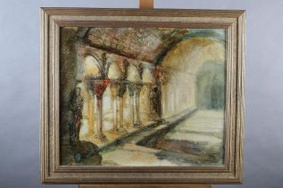 ARR John Lacoux (1930-2008), Cloisters, oil on board, signed to lower right, 51cm x 60cm (Shipping