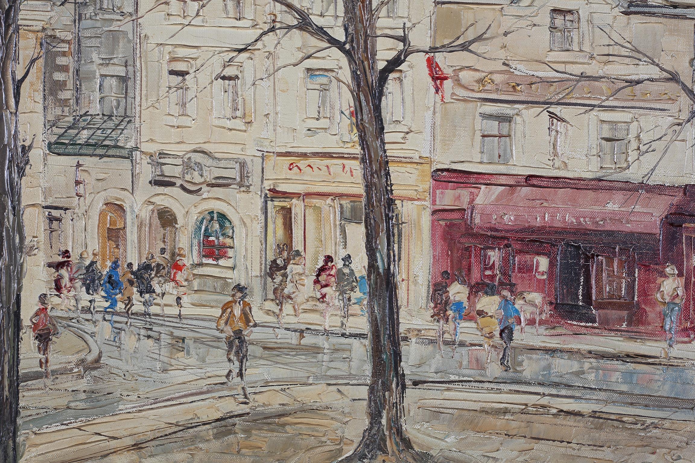 French School mid 20th century, Montmatre, Paris, Street scene with trees and elegant figures, oil - Image 3 of 6