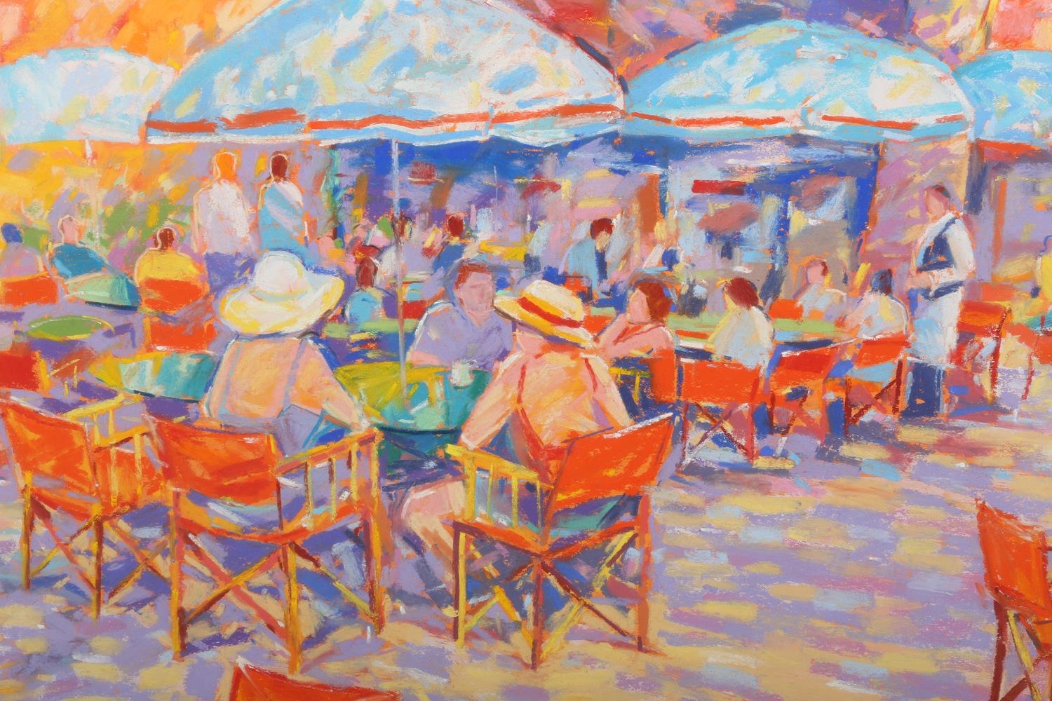 ARR John Holt (b 1949), French café scene, pastel, signed to lower right, 75cm x 103cm - Image 3 of 4