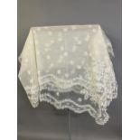 Antique Lace: a late 19th century Honiton lace veil, bobbin appliqué on machine net, with a
