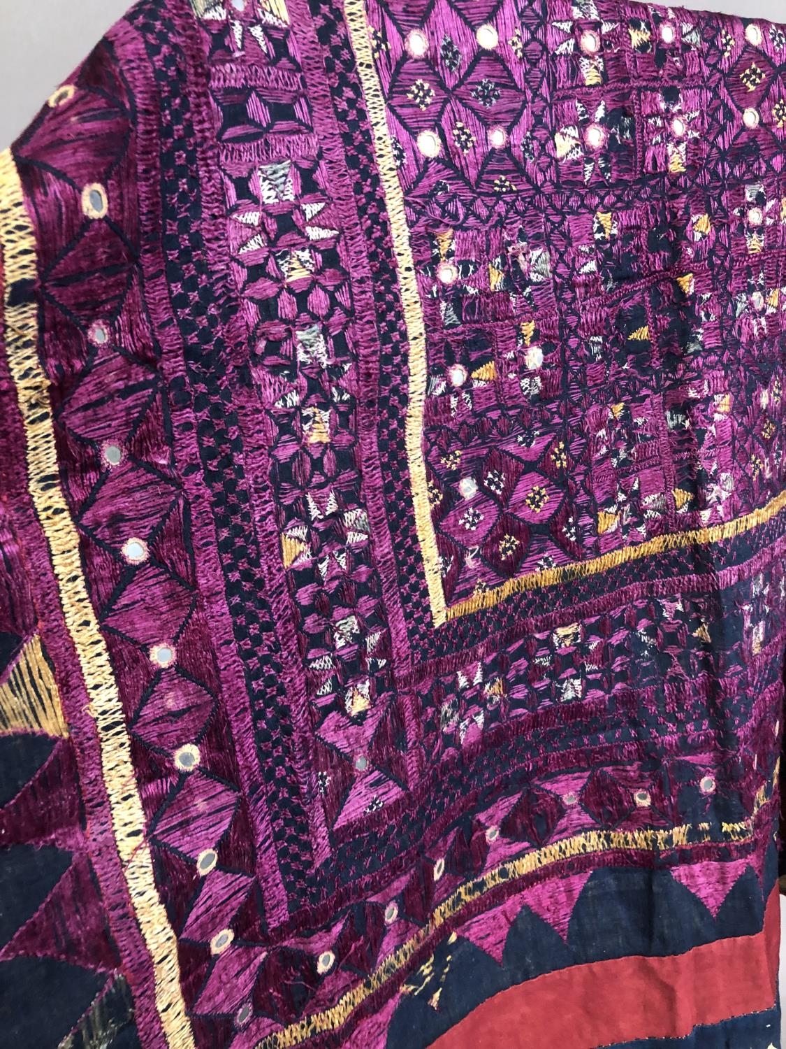 Vintage textiles: an Indian patchwork and embroidered cloth or cover, with Shisha/mirror work, - Image 3 of 4