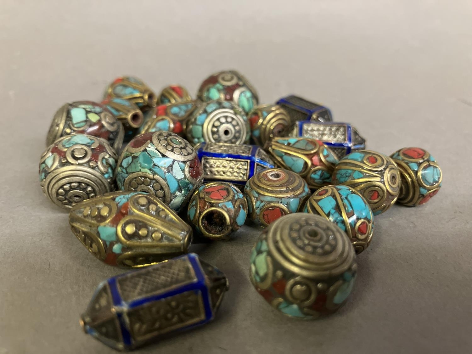 Trade beads: a selection of small beads with metal inlay, four similar in royal blue, the - Image 2 of 2