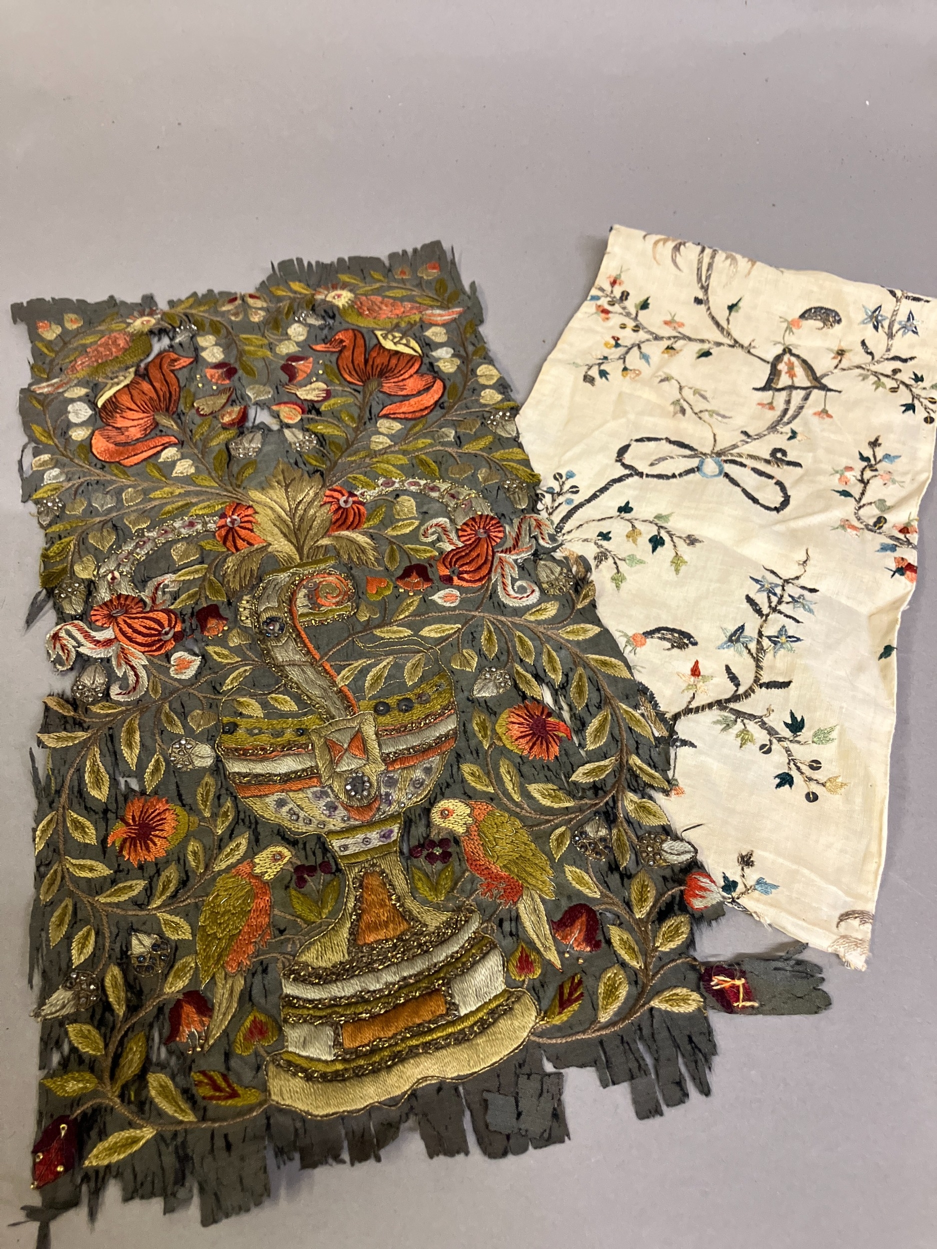 Fragments and carded lengths of interesting fabric and cording: a fragment of 18th century silk - Image 2 of 2