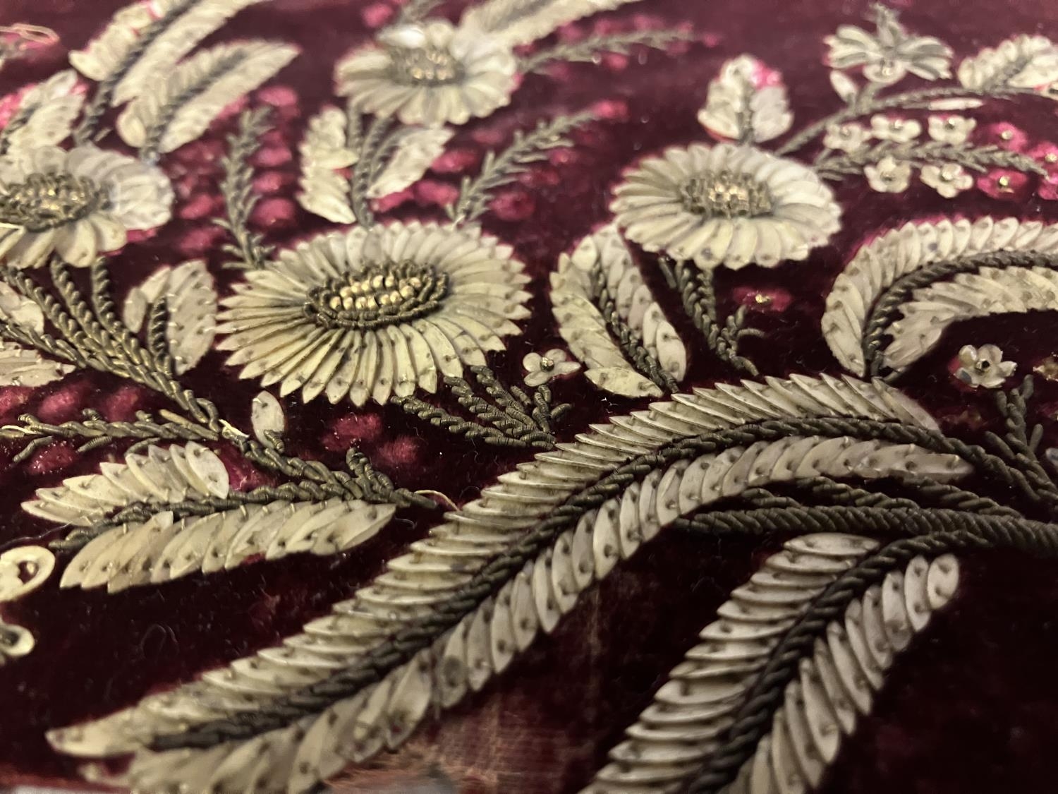 Antique lace and embroidery: a velvet Panel, 19th century, most likely salvaged from a damaged - Image 3 of 5