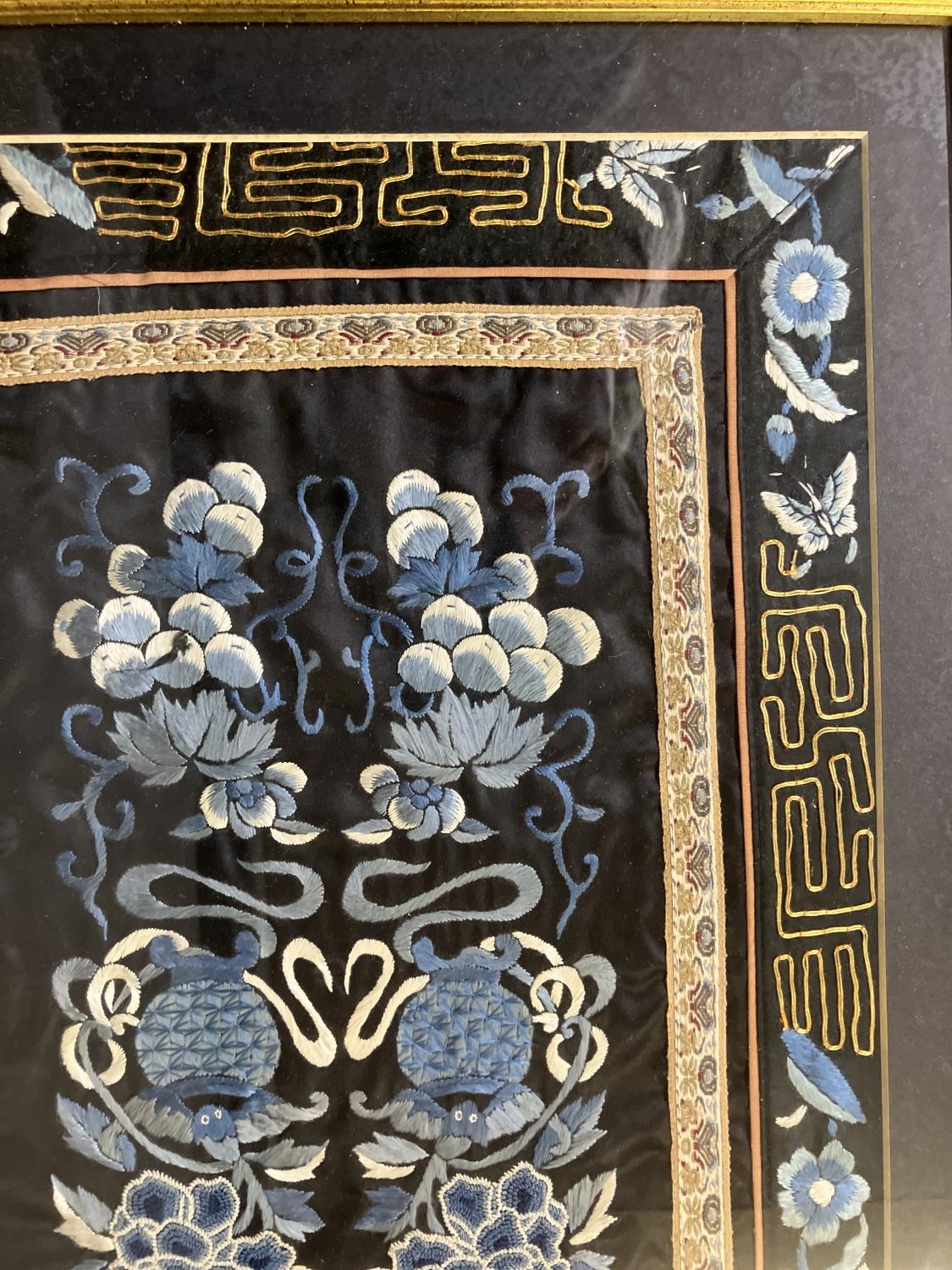 Chinese embroidery: a well-executed embroidered panel, framed and glazed, black silk embroidered - Image 6 of 18