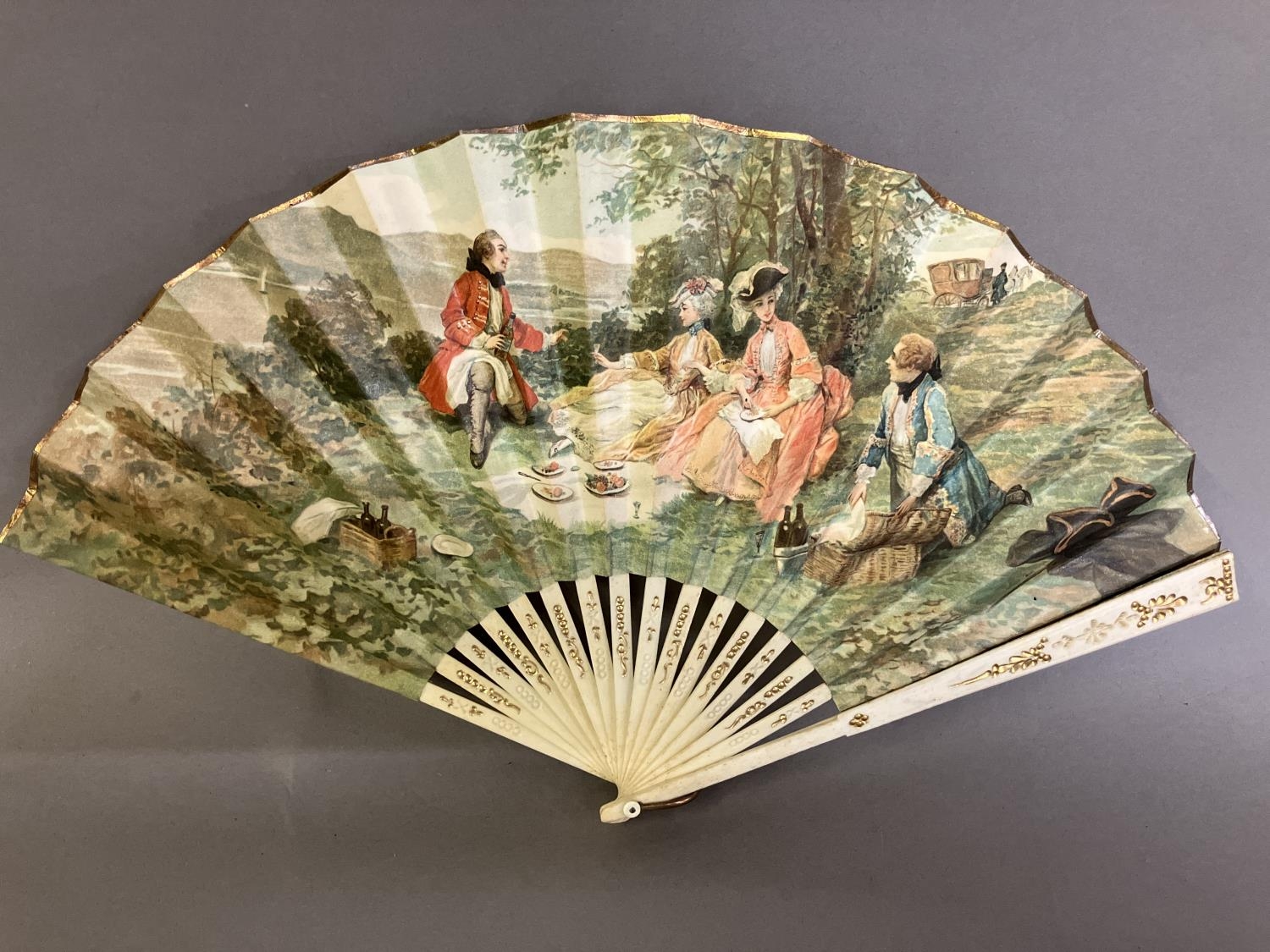 Advertising fans: Five paper fans each mounted on wood, the first of fontange form, featuring the - Image 2 of 4