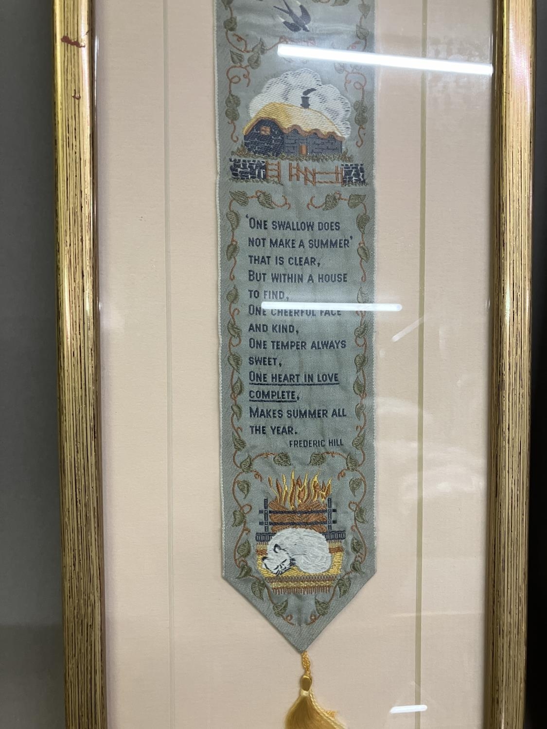 A Thomas Stevens of Coventry woven silk bookmark, framed, featuring a young girl’s offering a bowl - Image 2 of 4