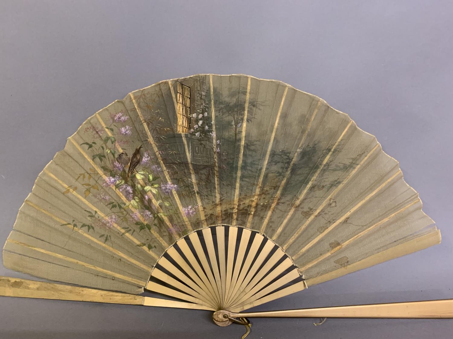 Four late 19th century fans: the first quite simple, French, wood monture, The paper leaf - Image 5 of 8