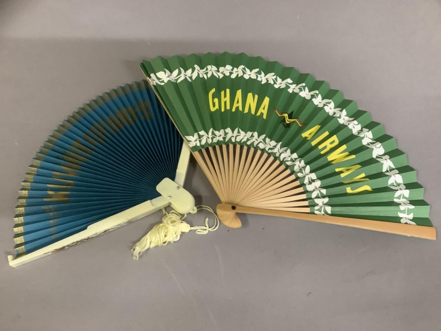 Airline and travel fans: a folding paper fan advertising Ghana Airways, the double paper leaf in - Image 3 of 4