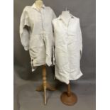 Two mid-19th century rustic gentlemen’s shirts, both heavy linen, from a farming family, with