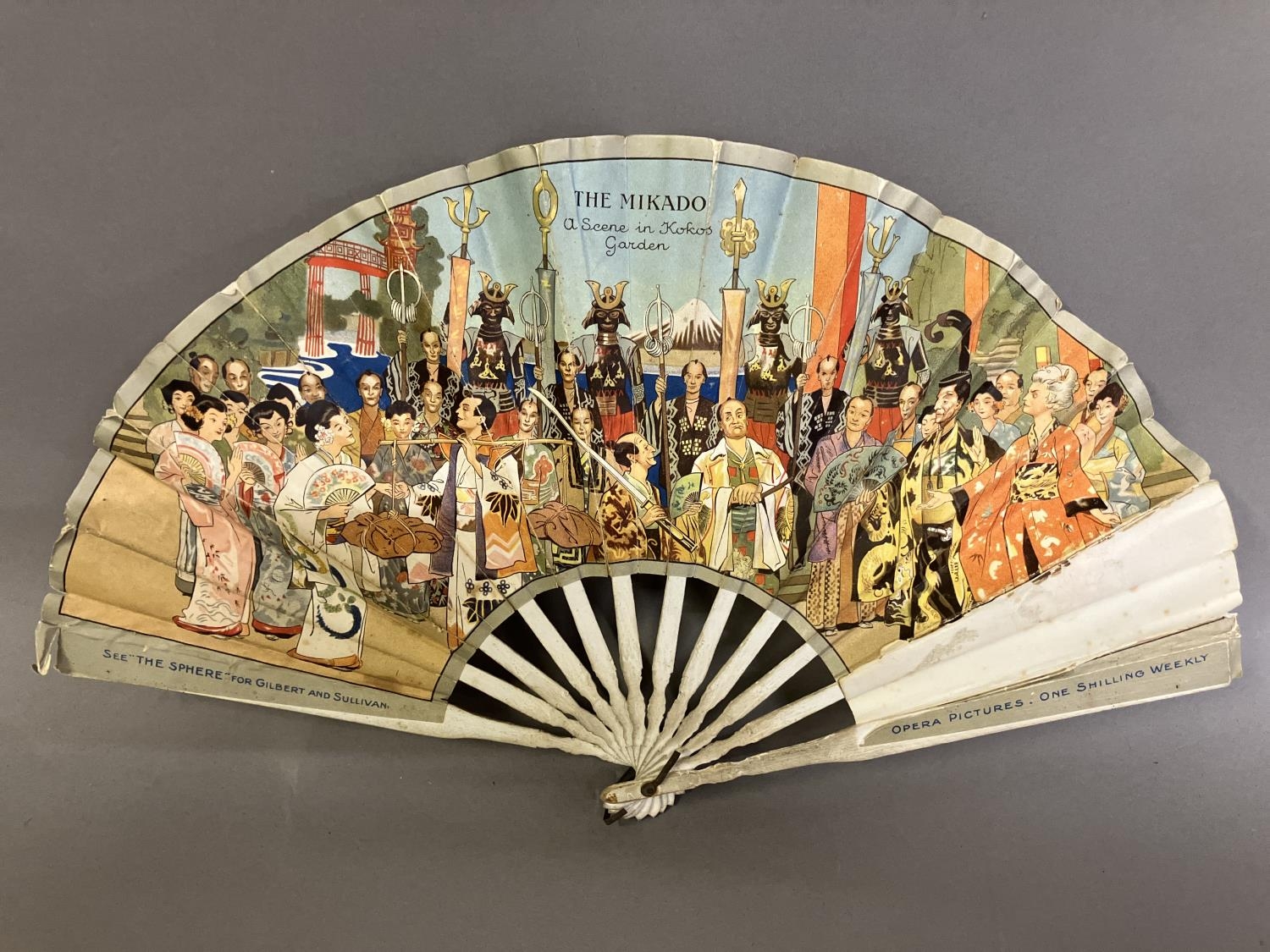 Advertising fans: Five paper fans each mounted on wood, the first of fontange form, featuring the - Image 4 of 4