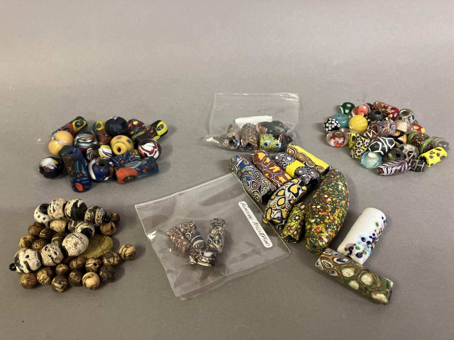 Trade beads: a selection of beads to include millefiori, different sizes and shapes, plus oddments