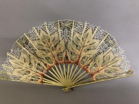 Ann Collier: a unique fan designed by Ann Collier in autumn colours with a large leaf featuring