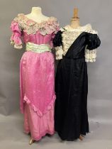 19th century and Edwardian costume: a late 19th century candy pink silk two piece ensemble, the