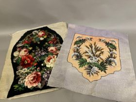 Mid-19th century unused Berlin woolwork and beadwork panels on canvas incorporating plushwork: a