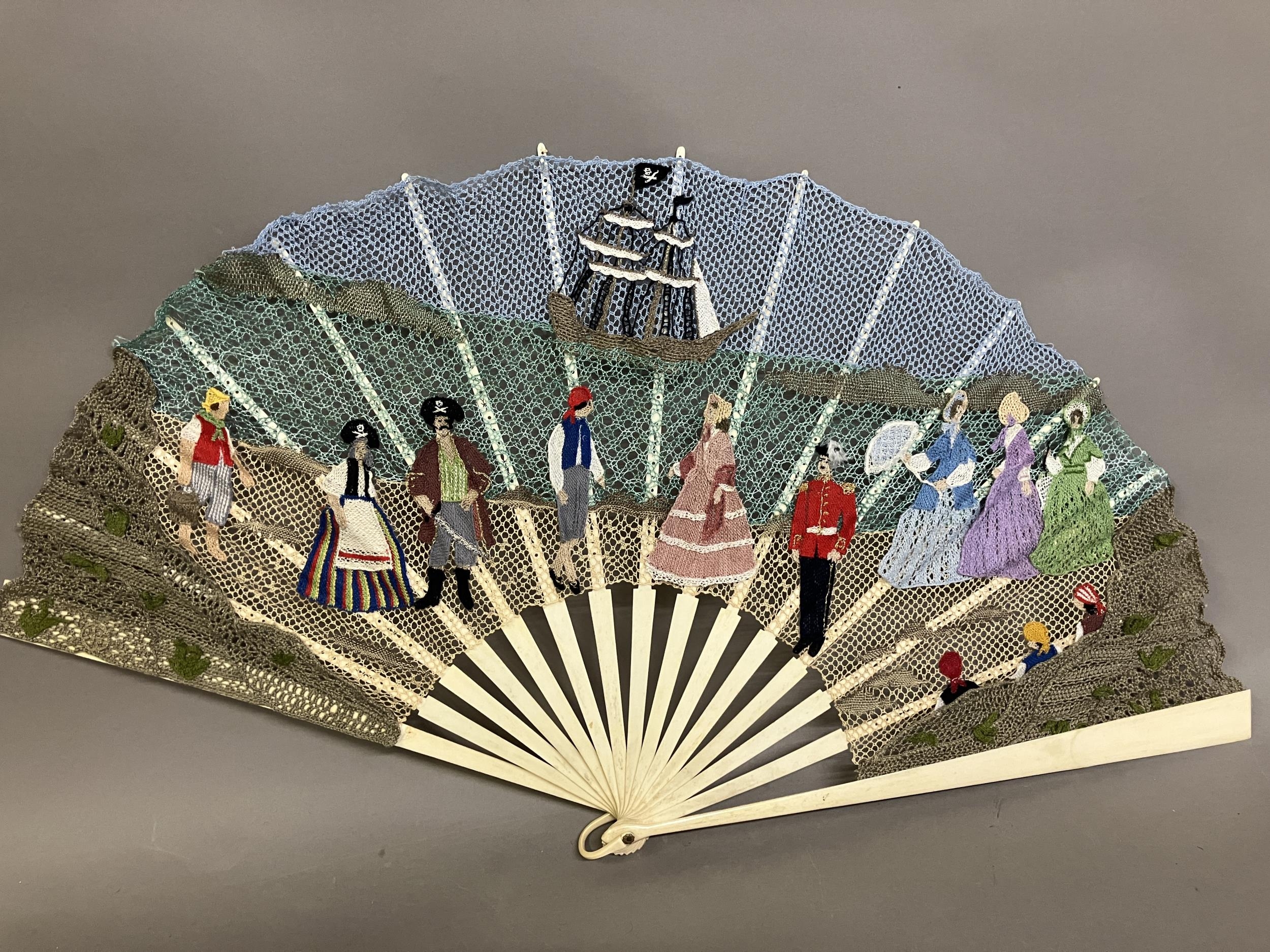 Ann Colier: a unique fan from the Gilbert and Sullivan series, needle lace against a bobbin