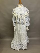 An Edwardian summer two-piece ensemble, c 1903, in printed cotton, pale blue flowers and leaves on a