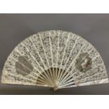 A large, late 19th century Brussels bobbin lace fan, with aspects of Ghent Valenciennes to the