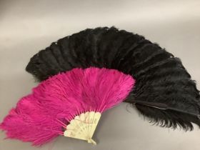 A good black late 19th century ostrich feather fan, the monture of tortoiseshell, with good