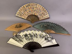 Four oriental fans: a 19th century Japanese wood brisé the 18 inner sticks and two guards with