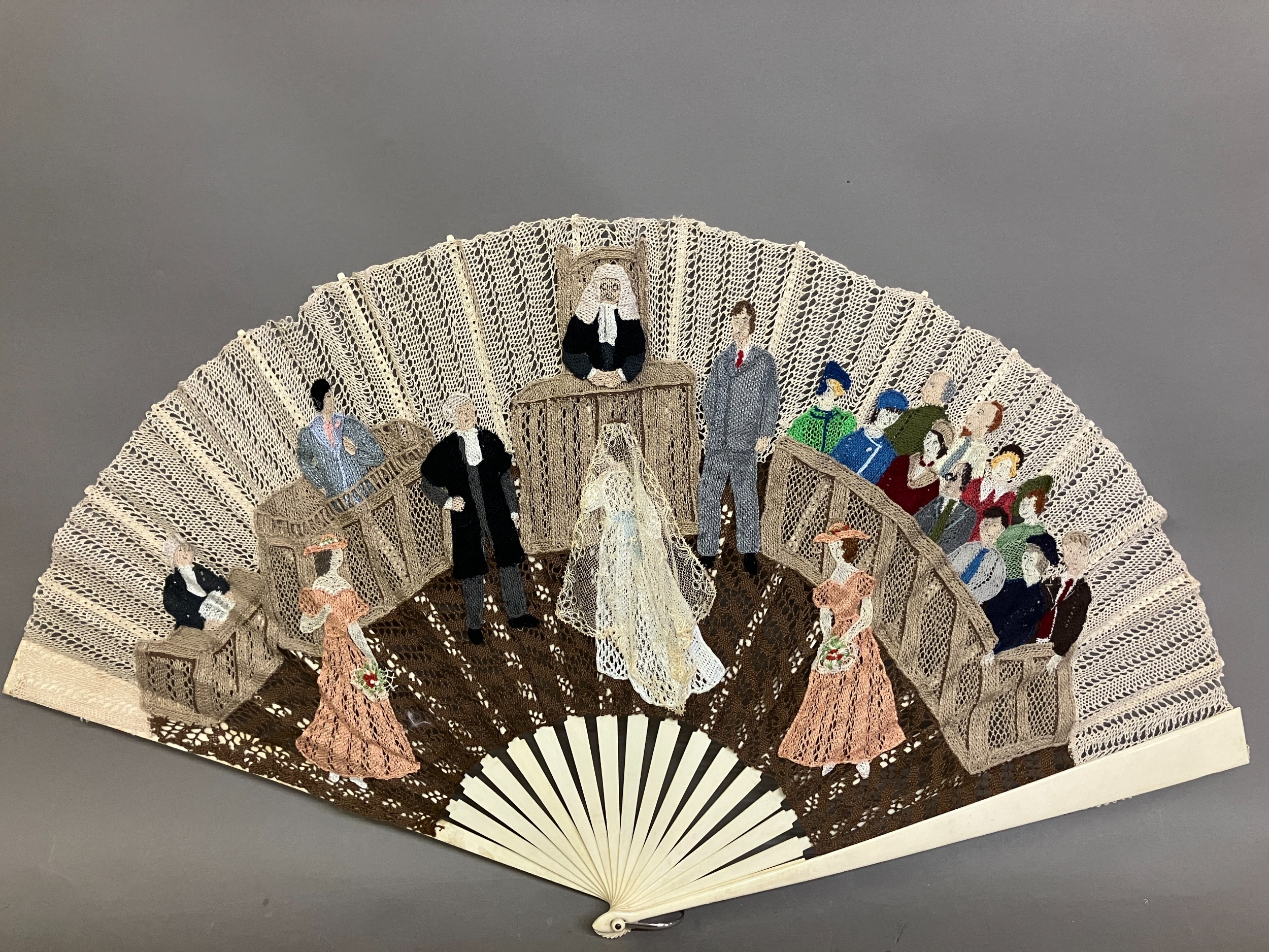 Ann Collier: a unique fan from the Gilbert and Sullivan series, needle lace against a bobbin ground,