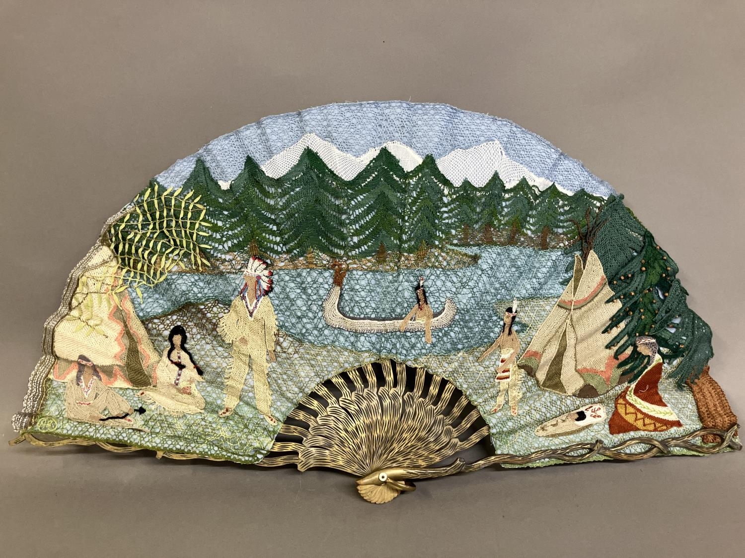 Ann Collier: a unique fan designed by Ann Collier, showing the life stages of Hiawatha, from right
