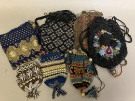 Antique bags and purses: a selection of 19th century beaded and woven evening bags, comprising a