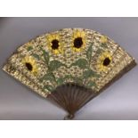 Ann Collier: Sunflowers, a large lace fan mounted on late 19th century carved and pierced wood