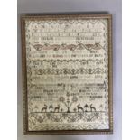 A good 18th century needle work sampler, dated 1792 in three places, alpha-numeric with the addition
