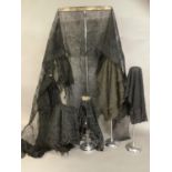 Victorian lace, black: consisting of a fine handmade triangular shawl, floral design; a second