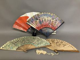 Oriental fans: A detailed Chinese folding fan with double paper leaf, each side showing a