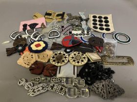1930’s and earlier buckles, belts, hatpins, dress clips, buttons etc: comprising two diamanté belts,